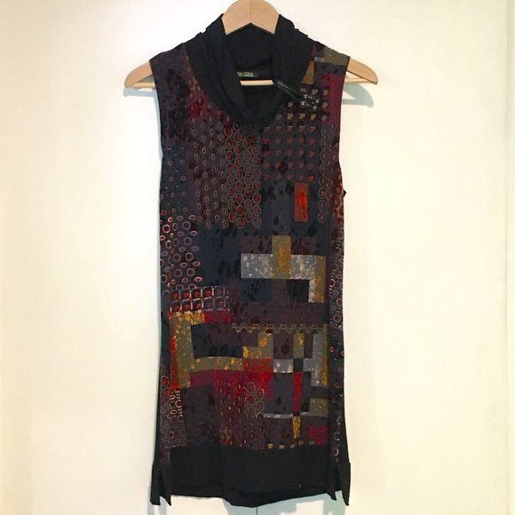 Dolcezza Velvet Burnout Graphic Patchwork Colourblock Dress - Picture 11 of 11